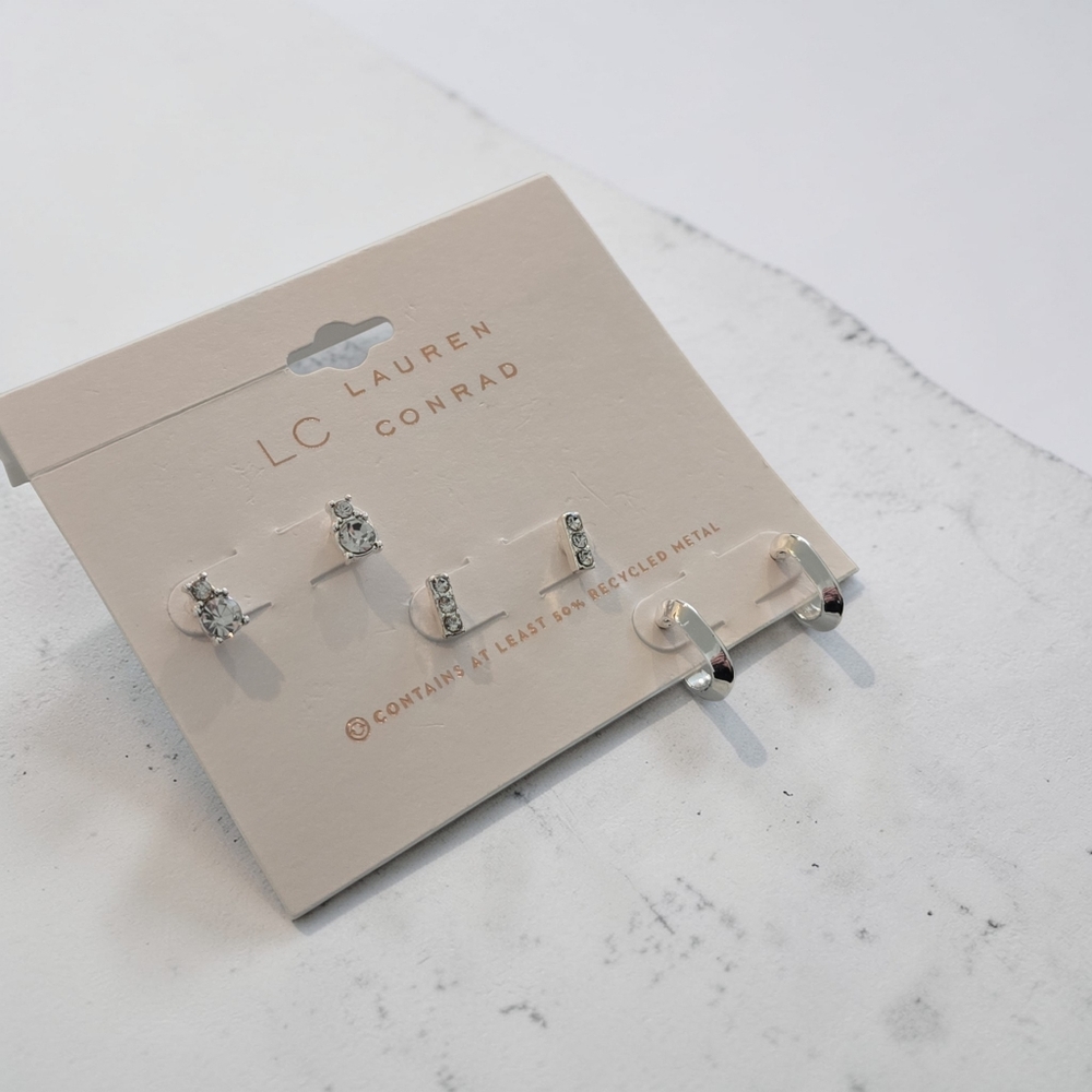 LC Lauren Conrad Silver Earring Trio - Picture 3 of 4